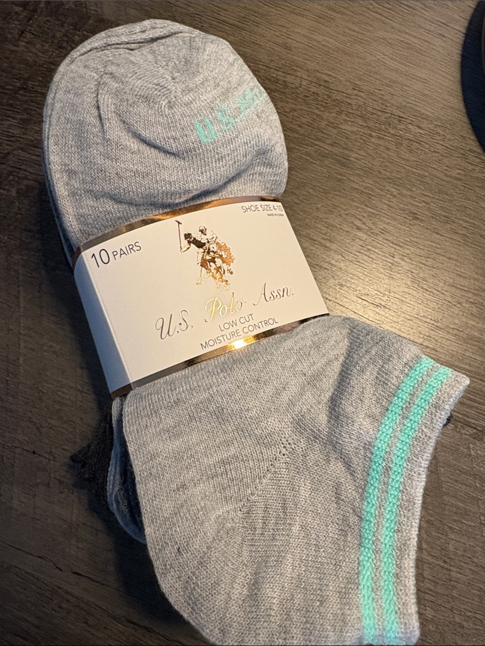 U.S. Polo Assn.  Low-Cut Socks - Light Gray with Aqua Stripe